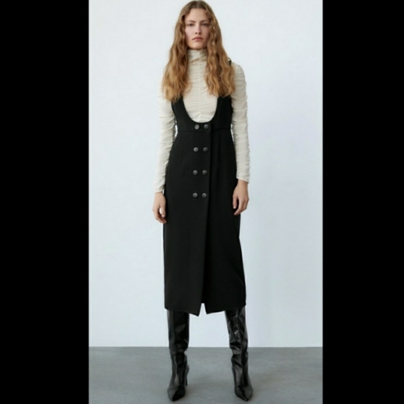 Zara Dresses & Skirts - ZARA Buttoned Pinafore Black Dress NWT 0778A